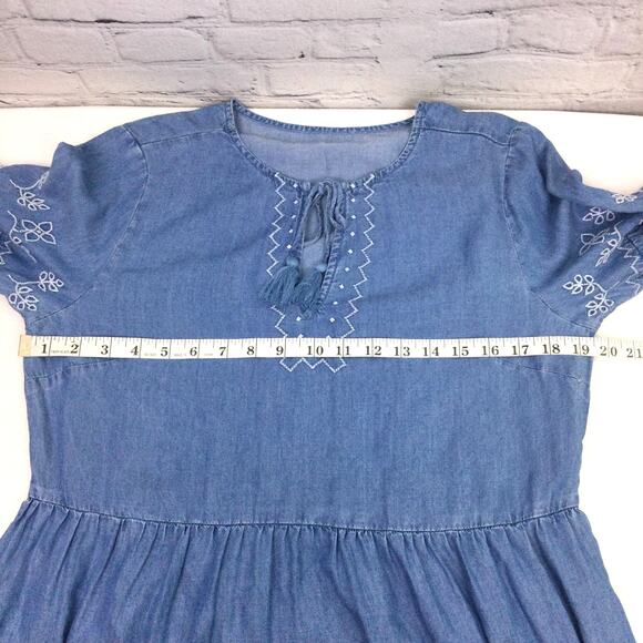 BeachLunchLounge Collection Boho Embroidered Balloon Sleeve Tiered Dress S - Picture 12 of 15